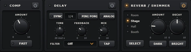Recorte real do NUVO Keys: compressor, delay e reverb com shimmer